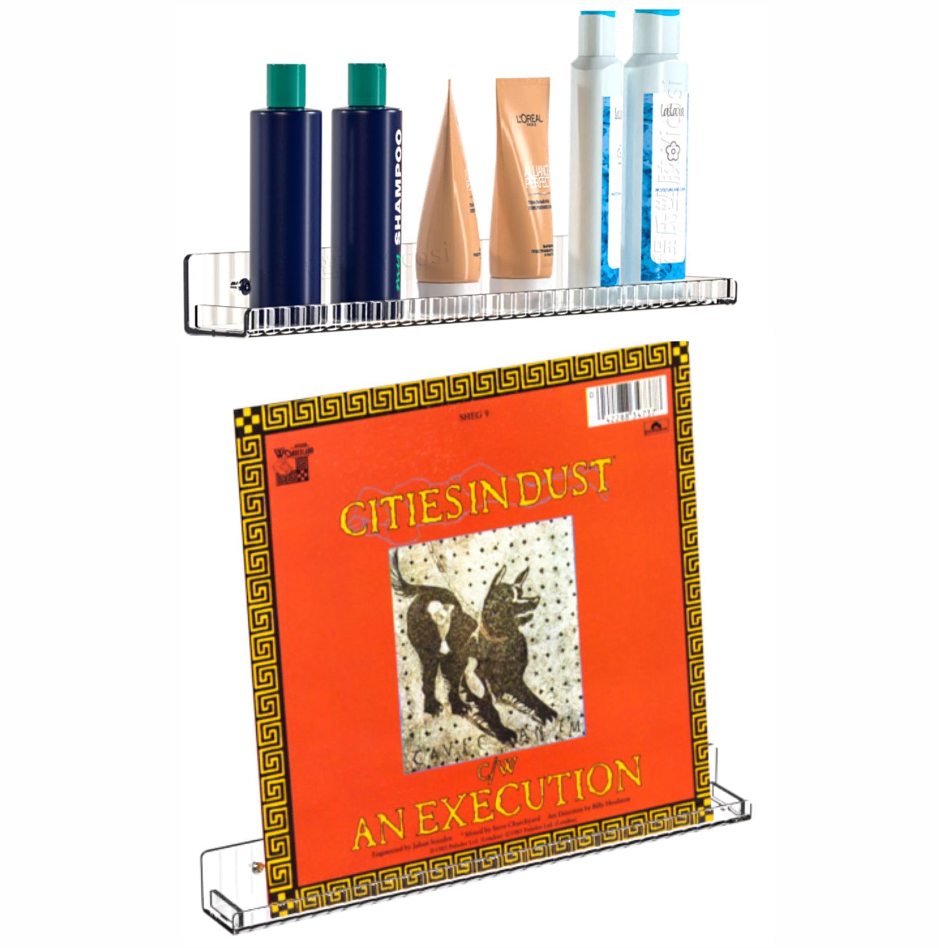 Cq Acrylic 2 Pack Acrylic Clear Floating Bookshelf For Kids Room,15' Invisible Wall Mounted Hanging Book Shelves,U Modern Picture Ledge Display Toy Storage Vinyl Record Wall Shelf,Clear