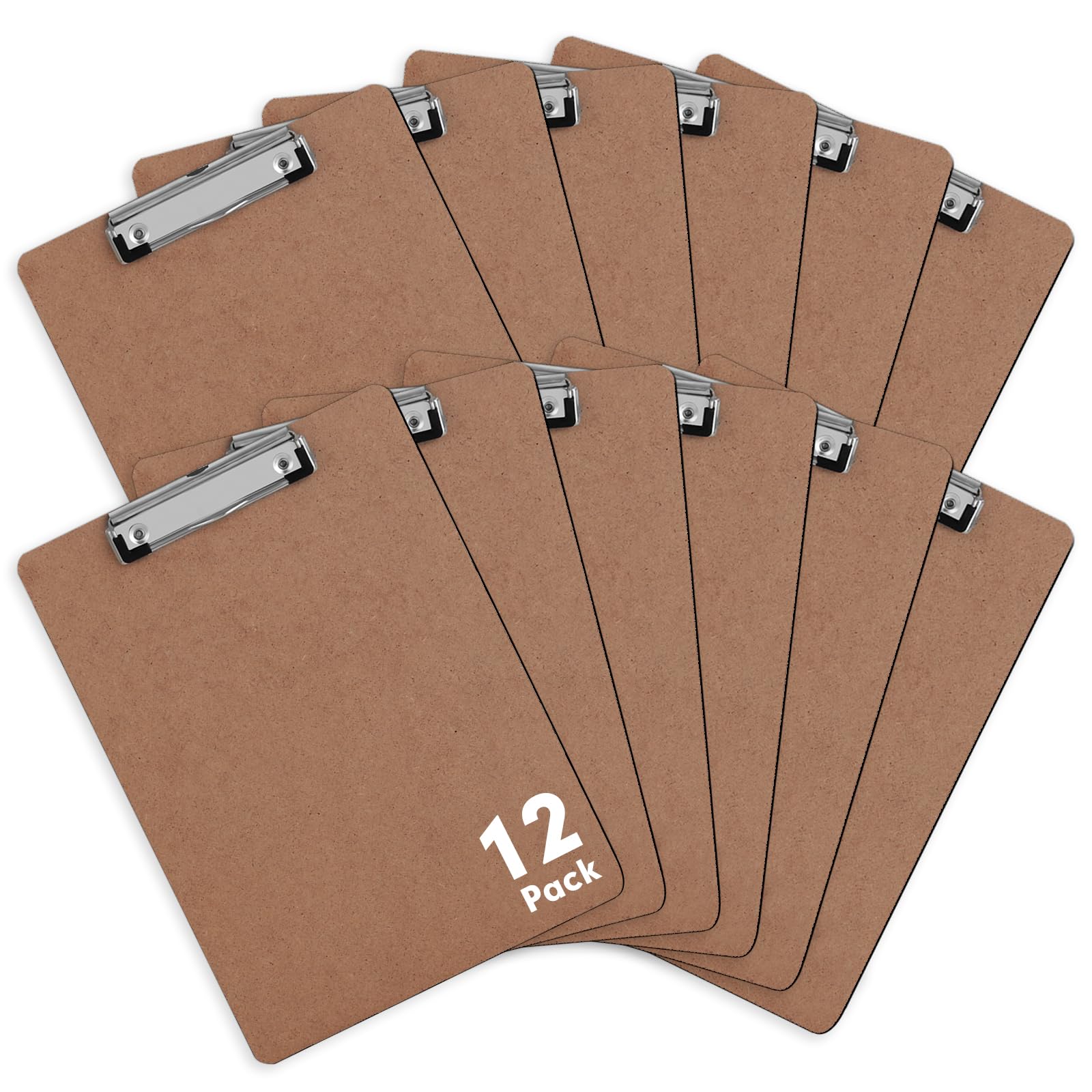 Clipboards, Pandri 12 Pack Hardboard Office Clipboards, Low Profile Clip, Clip Boards 8.5X11 Standard Letter Size, Classroom Sup