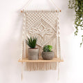 Ganvia Macrame Indoor Wall Hanging Shelf  Chic Boho Wood Floating Shelf With Wooden Dowel, Handwoven Decor For Apartment, Dorm,