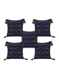 Mezposh Navy Blue & Gold Harlequin Embroidered Faux Silk Cushion Covers (16X16) Set Of 5
