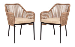Flash Furniture Kallie Set of 2 Indoor/Outdoor Stacking Club Chairs with Arms - UV Resistant Woven Natural Seat - Ivory Zippered Cushions - Black Aluminum Frame