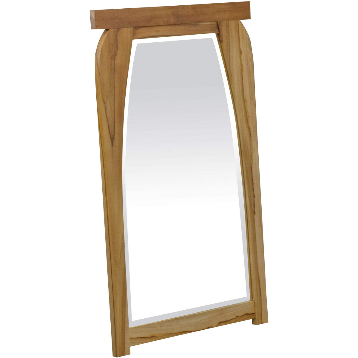 HomeRoots Modern Shape Teak Wall Mirror in Natural Finish