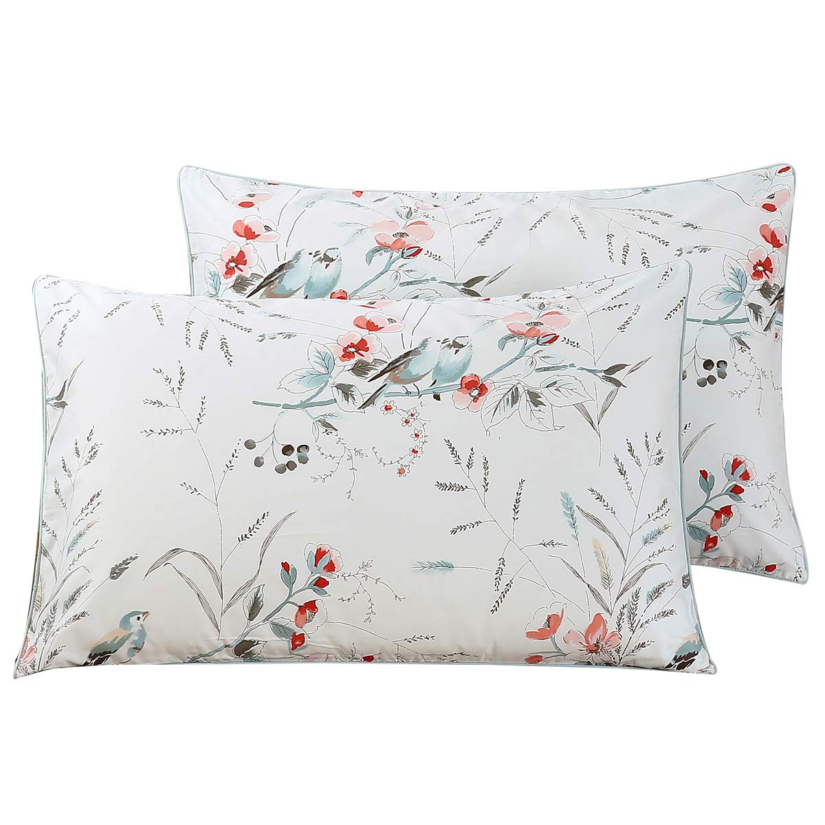 Winlife 100% Cotton Pillowcases 1000 Thread Count Floral Printed Pillow Cases Set Of 2 Pillow Cover (Queen 20X30', Birds Floral