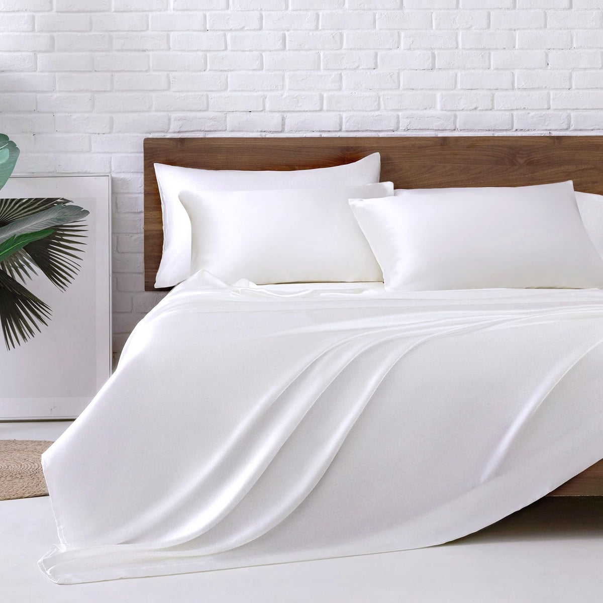 Mr&Hm Satin Bed Sheets, Full Size Sheets Set, 6 Pcs Silky Bedding Set With 15 Inches Deep Pocket For Mattress(Full, White)