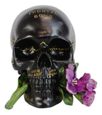 Ebros Black and Gold Paranormal Witch Romantic Lobotomy Brain Anatomy Skull with Purple Flower Statue 6.5'' Long Supernatural Oc