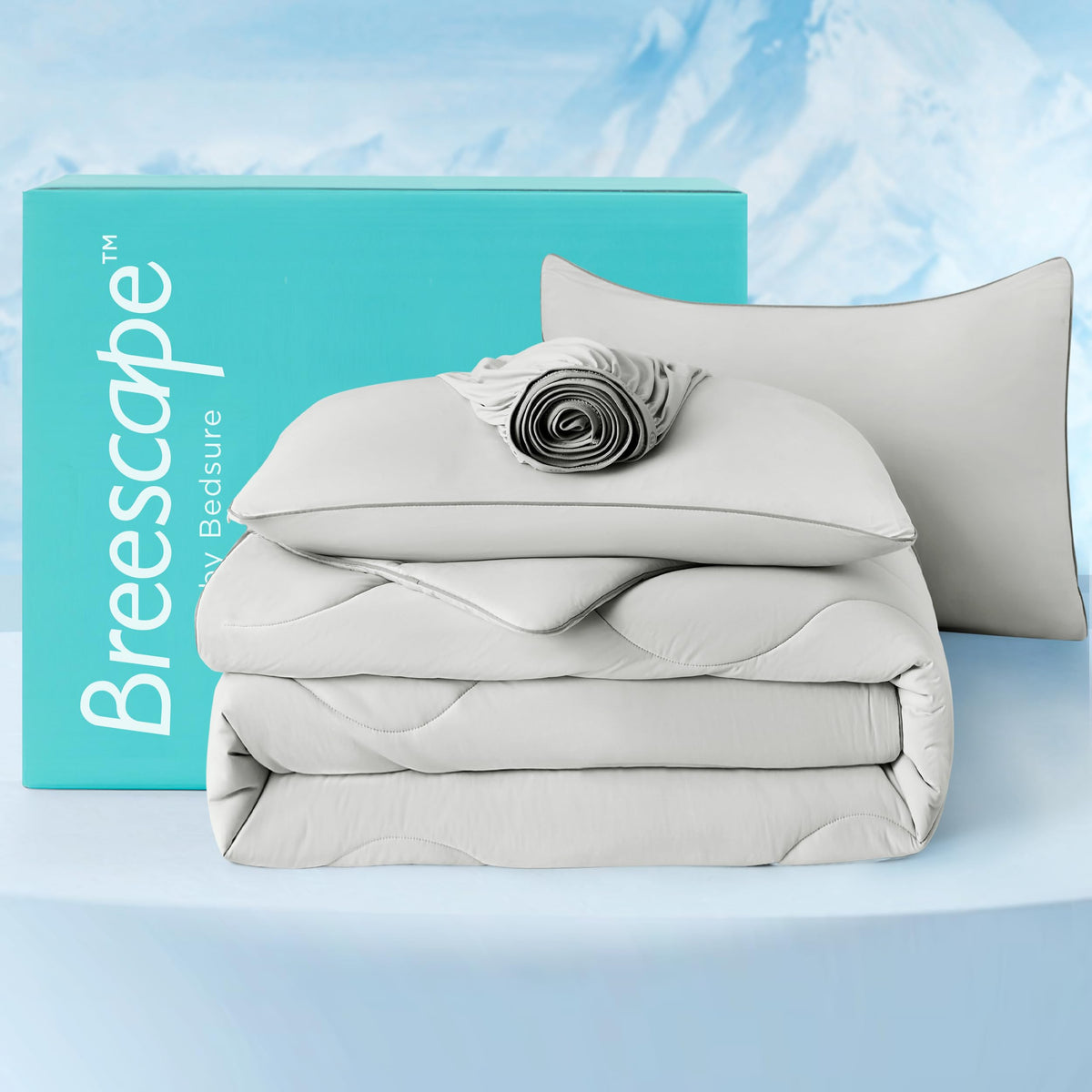Bedsure Cooling Comforters Queen Size, Grey Cooling Blanket For Hot Sleepers, Double-Sided Cool Tech Queen Comforter Set Of 4 Pc