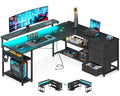 AODK 61 L Shaped Desk with Drawer, Computer Desk with Power Outlets & LED Lights, Reversible Corner Gaming Desk for Home Office 