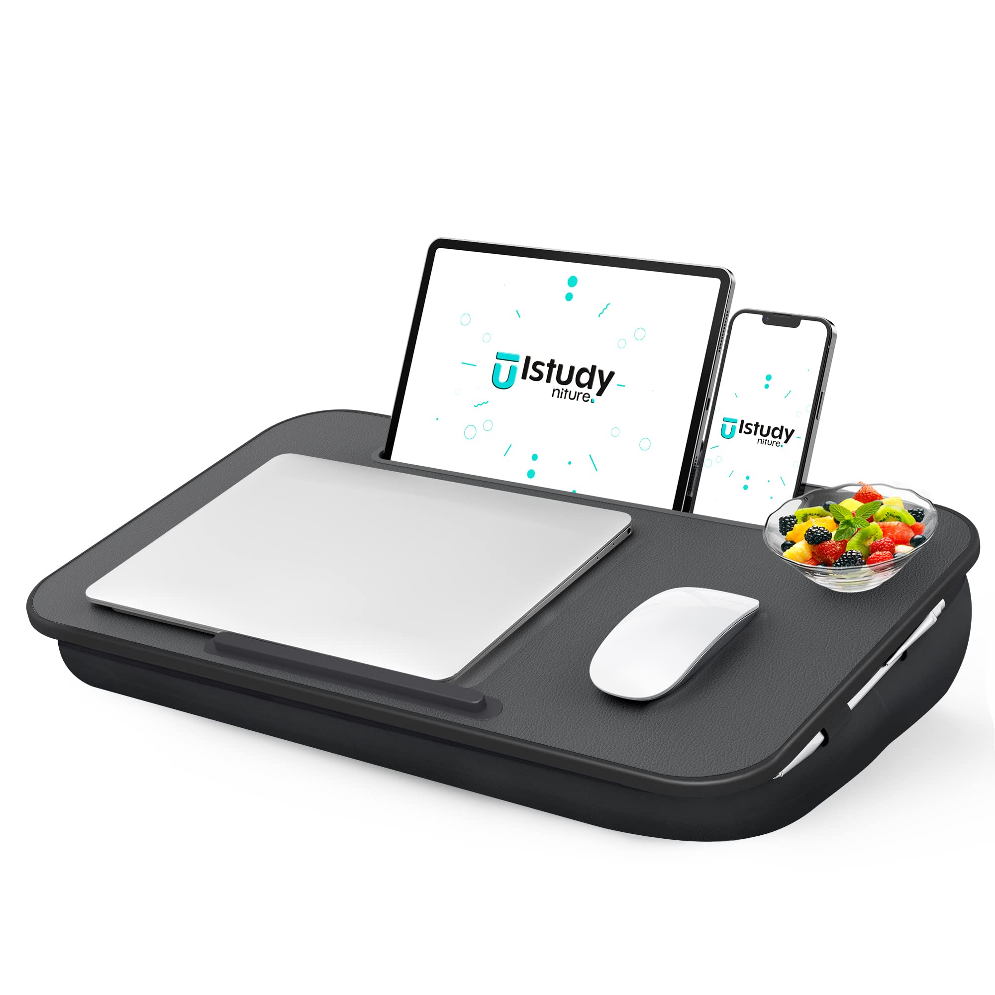 Lap Desk, Portable Laptop Lap Desk With Pillow Cushion, Fits Up To 17 Inch Laptop, Laptop Stand With Device Ledge And Phone Hold