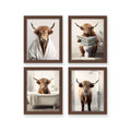 heilkee Funny Highland Cow Bathroom Decor Animal Bathroom Wall Art Brown Cattle in Bathtub Picture Rustic Farmhouse Style Poster