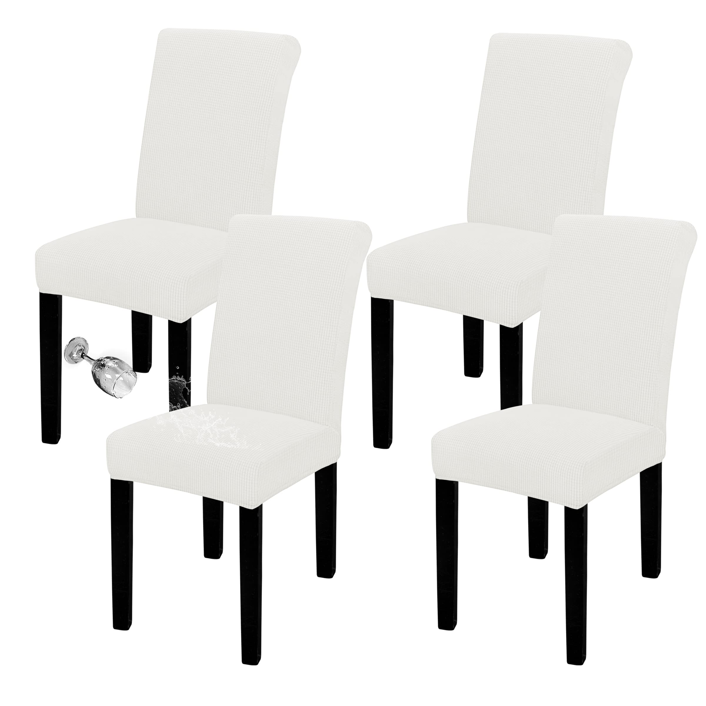 Easy-Going 100% Waterproof Dining Room Chair Cover Set Of 4, Stretch Jacquard Parson Chair Slipcover Removable Washable Chair Protector For Home, Restaurant, Banquet (Xlarge, Cream)