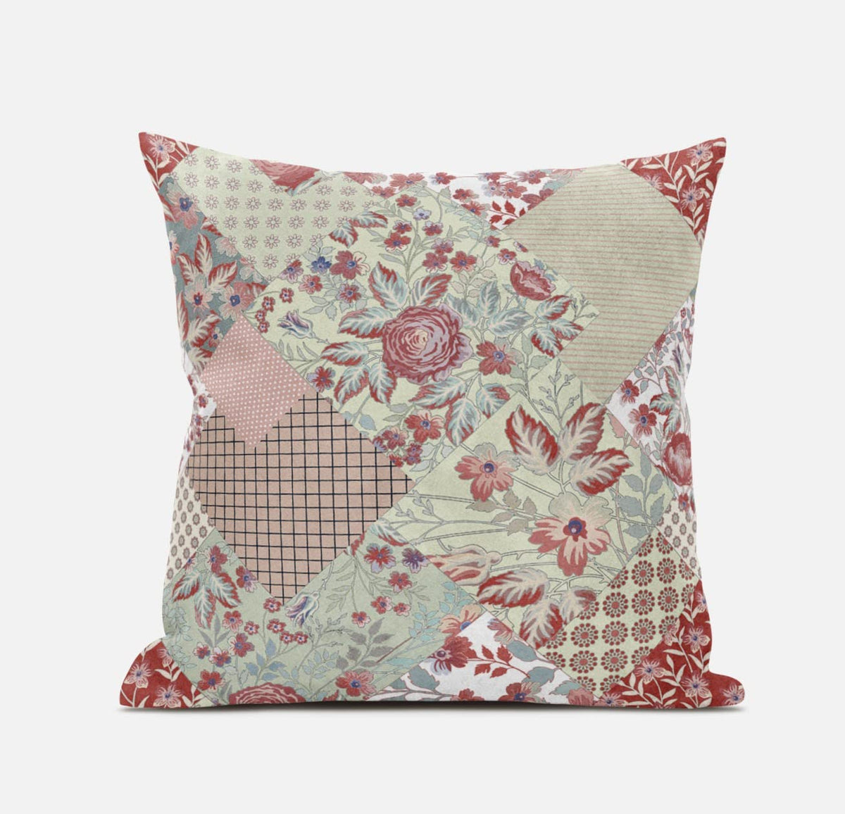 HomeRoots Red White Floral Zippered Suede Throw Pillow