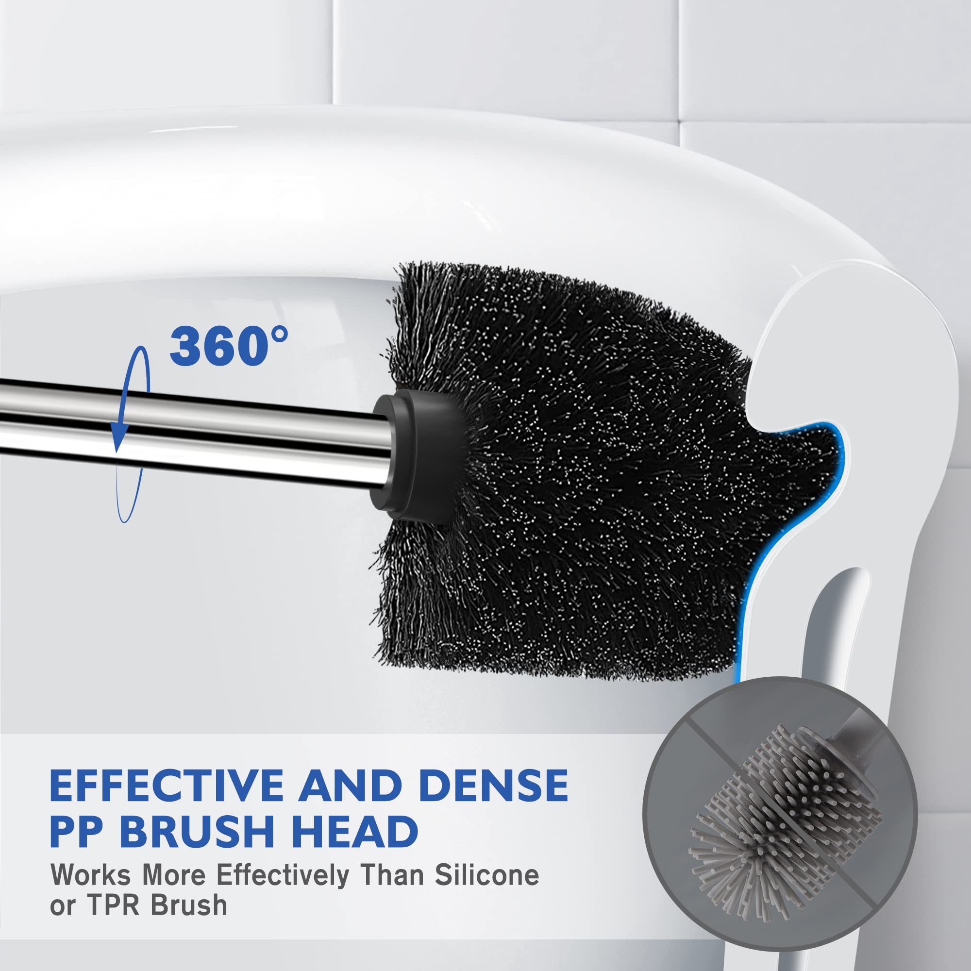 Toilet Brush And Holder, Toilet Brush 304 Stainless Steel, Toilet Bowl Brush For Bathroom Toilet-Ergonomic, Elegant,Durable
