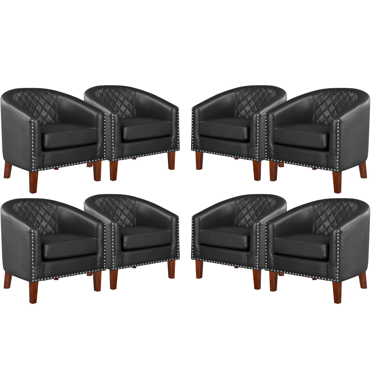 Prilinex Comfy Barrel Accent Chair Set Of 8 - Faux Leather Living Room Chair Club Chair With Cushion, Diamond Grid Backrest & Na