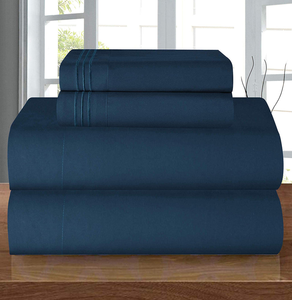 Egyptian Comfort Coziest Bedding Set, Easy All Around Elastic Fitted Sheet, Deep Pocket Up To 16Inch, Microfiber, Navy Blue, Kin