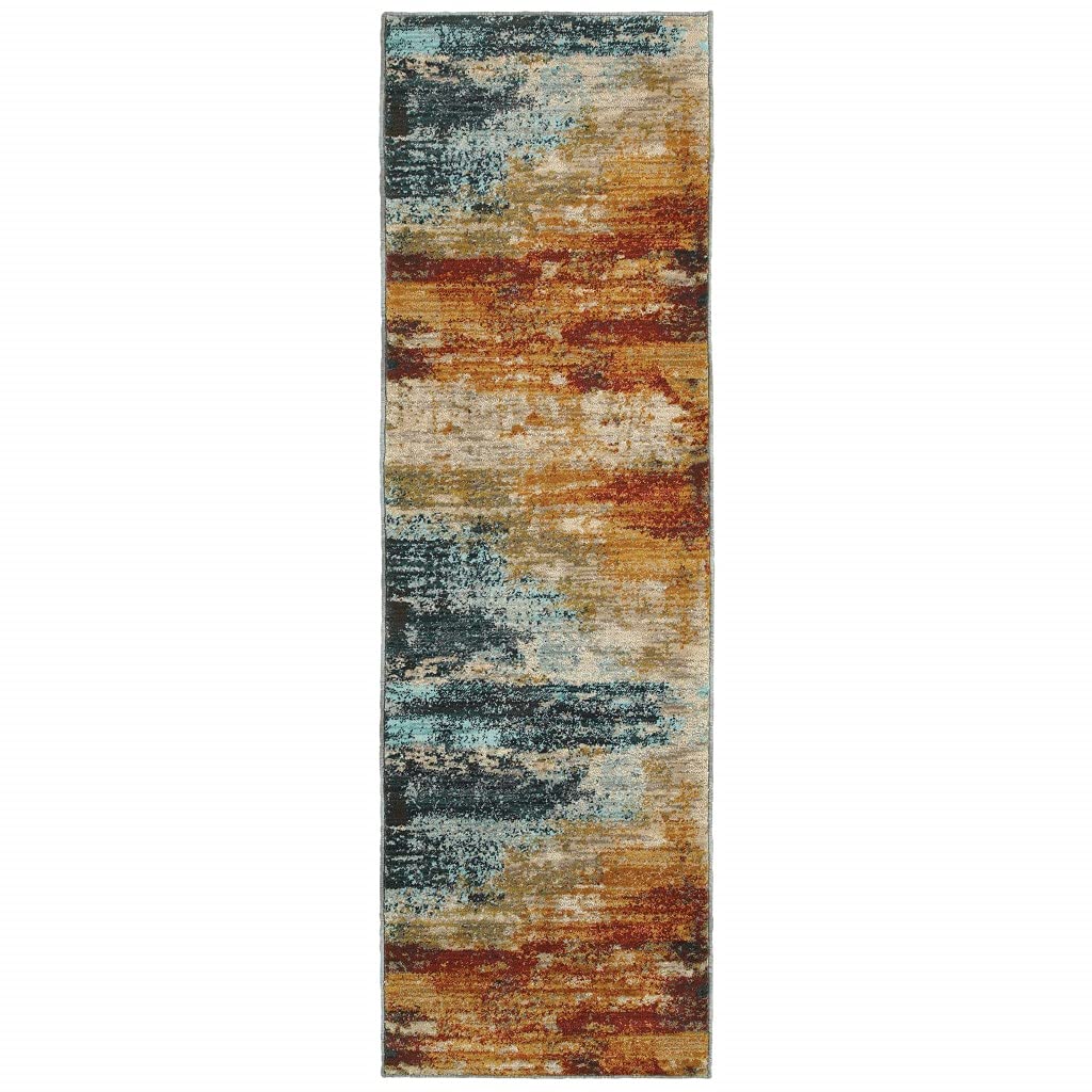 HomeRoots Nylon, Polypropylene 2’x8’ Blue and Red Distressed Runner Rug