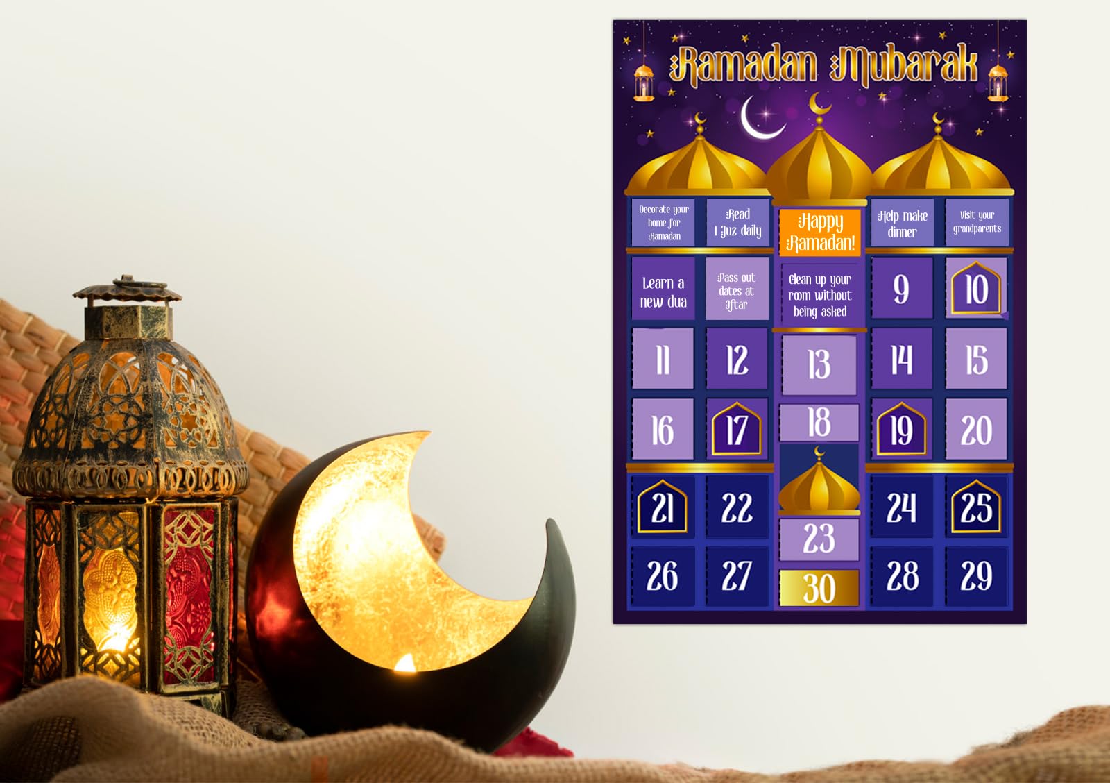 Flyab Ramadan Advent Calendar 2024 Ramadan Calendar Eid Ramadan Mubarak Countdown Calendar 30 Days Window Page Eid Ramadan Calen