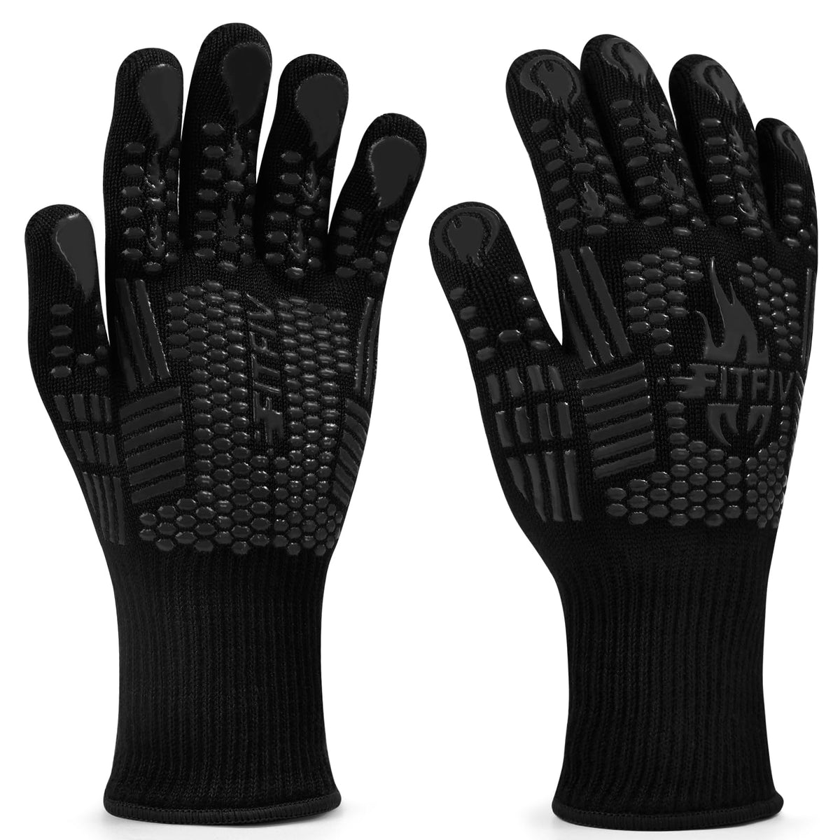 Fitfiv Bbq Gloves, 1472F Extreme Heat Resistant Barbecue Gloves, Oven Mitts Silicone Non-Slip Oven Gloves, Kitchen Gloves For Co