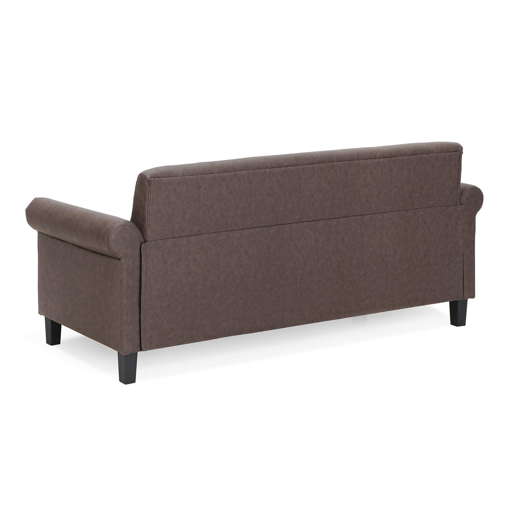 Furinno Bastia Vintage Modern Chesterfield Button Tufted 3-Seater Sofa Couch For Living Room, Brown Faux Leather