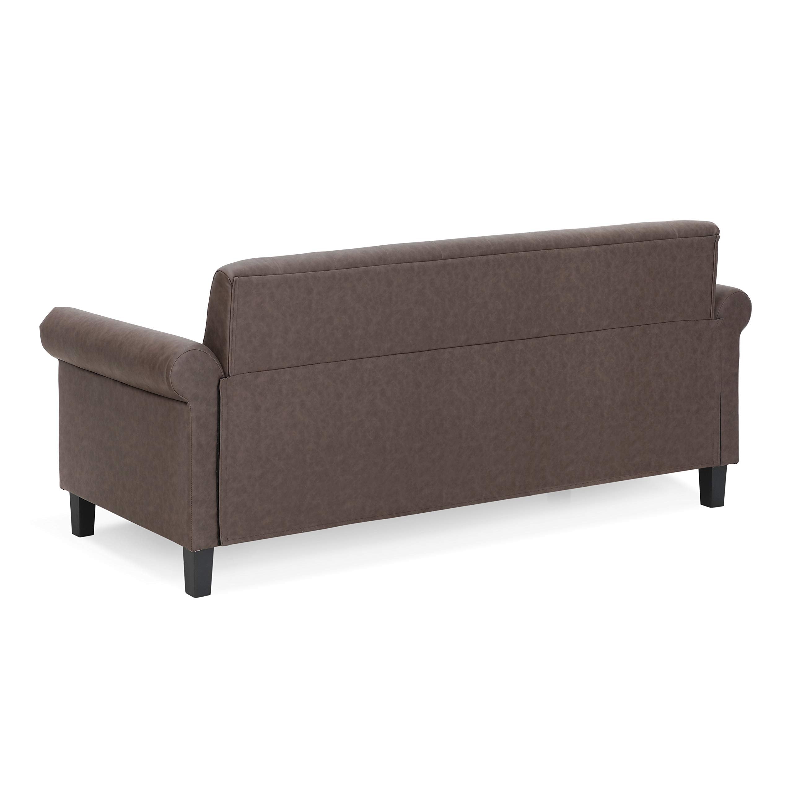 Furinno Bastia Vintage Modern Chesterfield Button Tufted 3-Seater Sofa Couch For Living Room, Brown Faux Leather