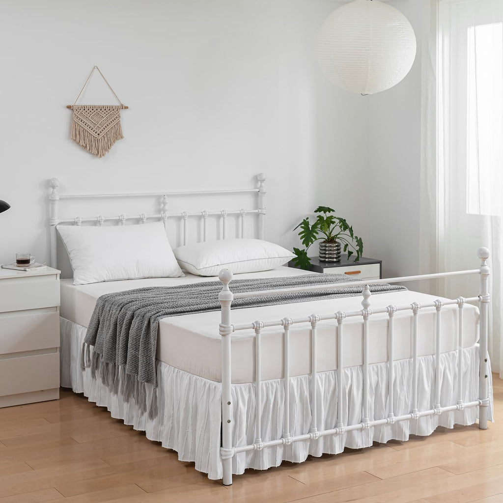 Tufted Bed Skirt Full Size, Ruffled Bed Skirt With Split Corners, Full Bed Skirt 18 Inch Drop, Striped Boho Full Size Bed Skirt