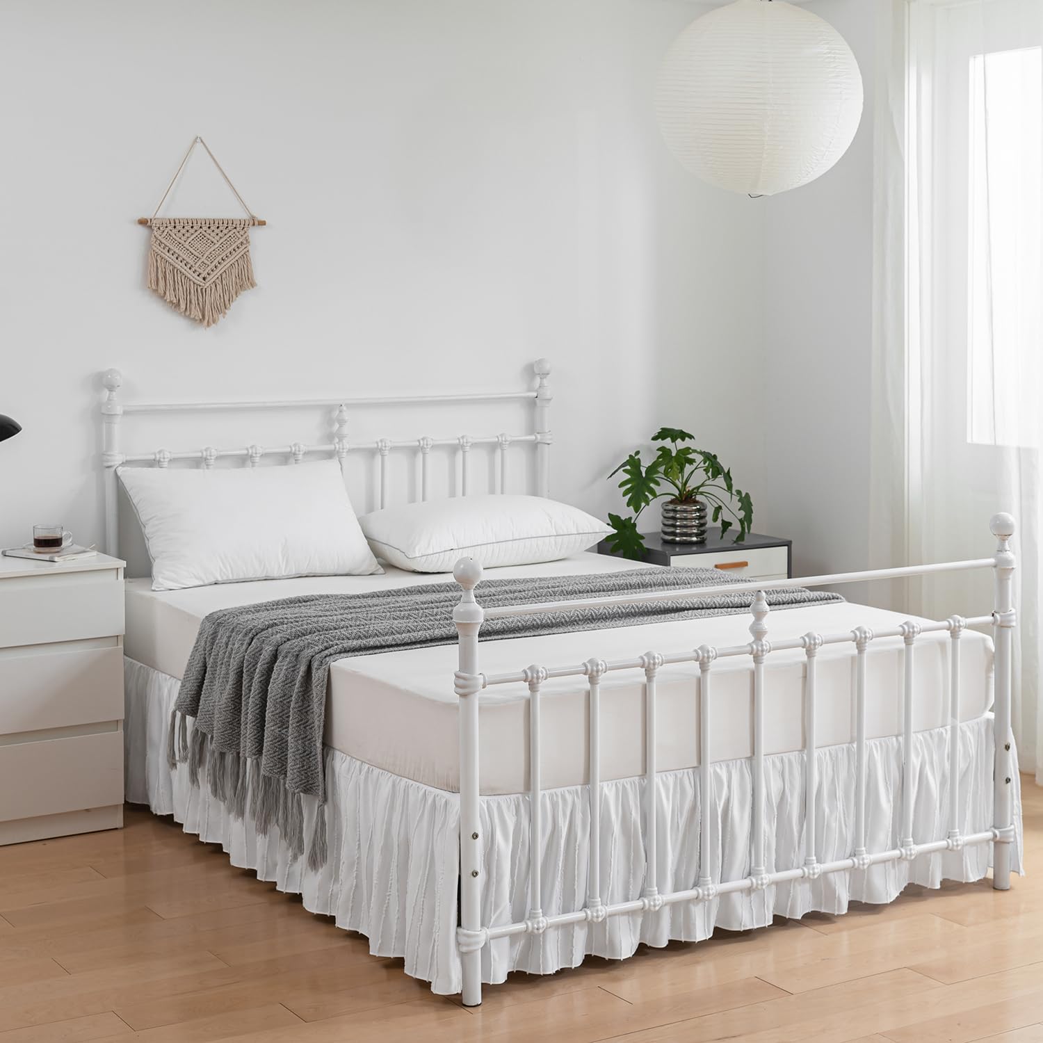 Striped Tufted Bed Skirt Twin Size, Ruffled Bed Skirt With Split Corners, Twin Bed Skirt 18 Inch Drop, Boho Twin Size Bed Skirts