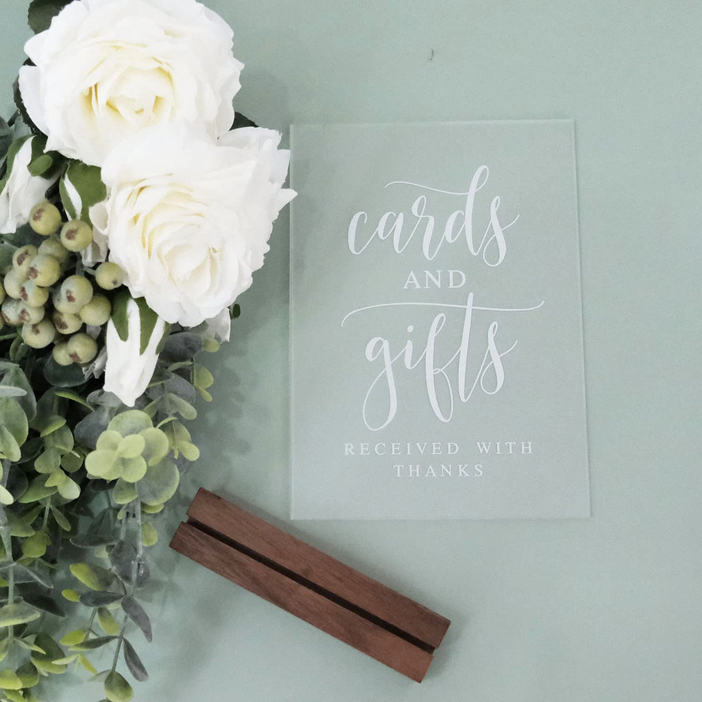 Acrylic Gifts And Cards Sign With Wood Stand- 5   X 7'' Clear Acrylic Table Decoration Signs With Holder For Wedding Reception &