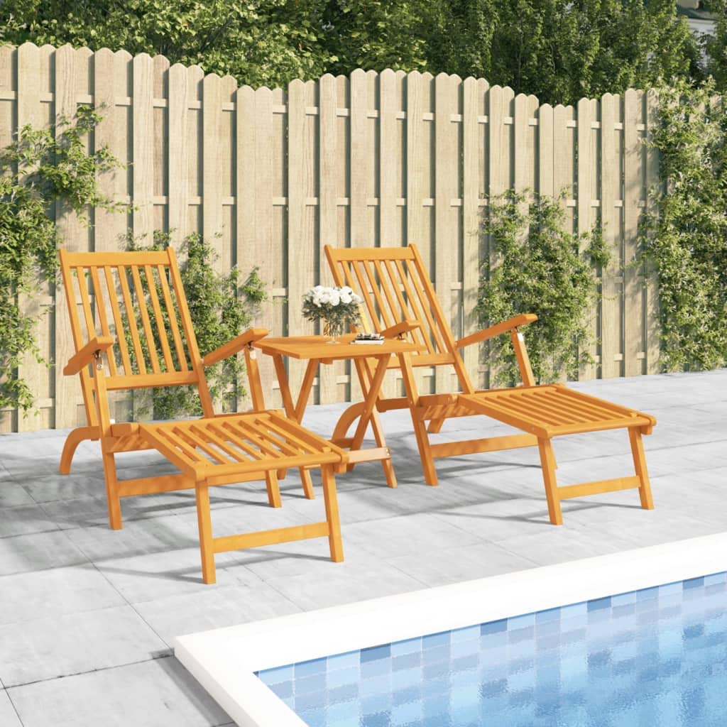 vidaXL 2X Solid Wood Acacia Patio Deck Chairs with Footrests Garden Outdoor Terrace Balcony Wooden Folding Chaise Lounge Sun Lounger Furniture