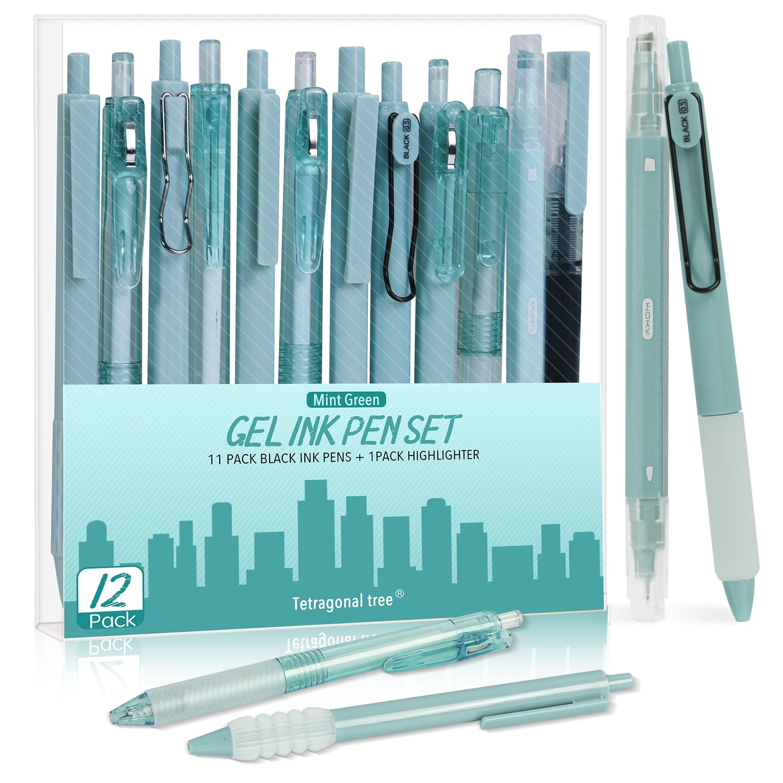 Tetragonal Tree 12Pcs Gel Pens Set, Quick Dry Ink Pen Fine Point Black 0.5Mm, Aesthetic Retractable Rolling Ball Pen Smooth Writ