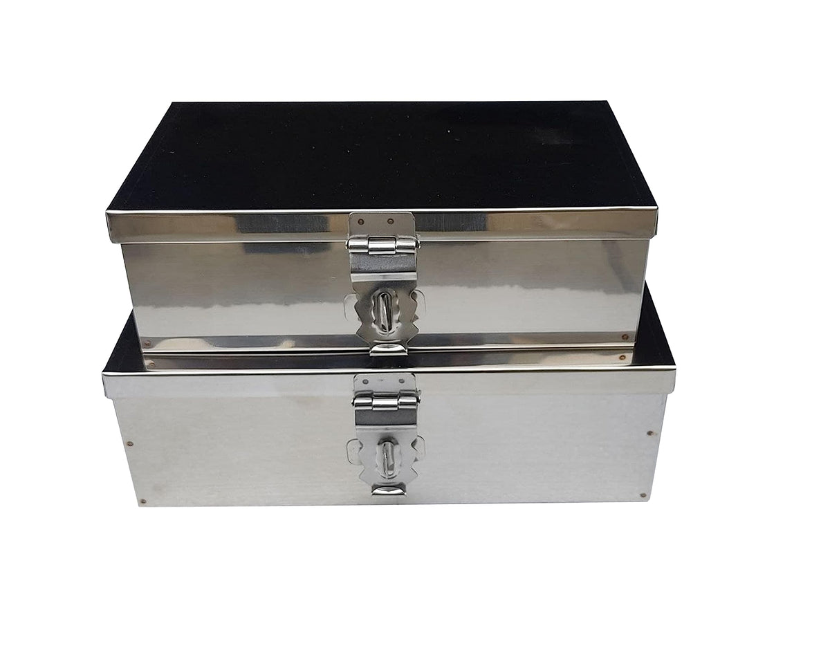 Crevita Stainless Steel Storage Boxes/Cash Peti/Pooja Peti/Organizer/Vanity Box/Safe Locker Box Set of 2 pieces  7 and 8 Stor