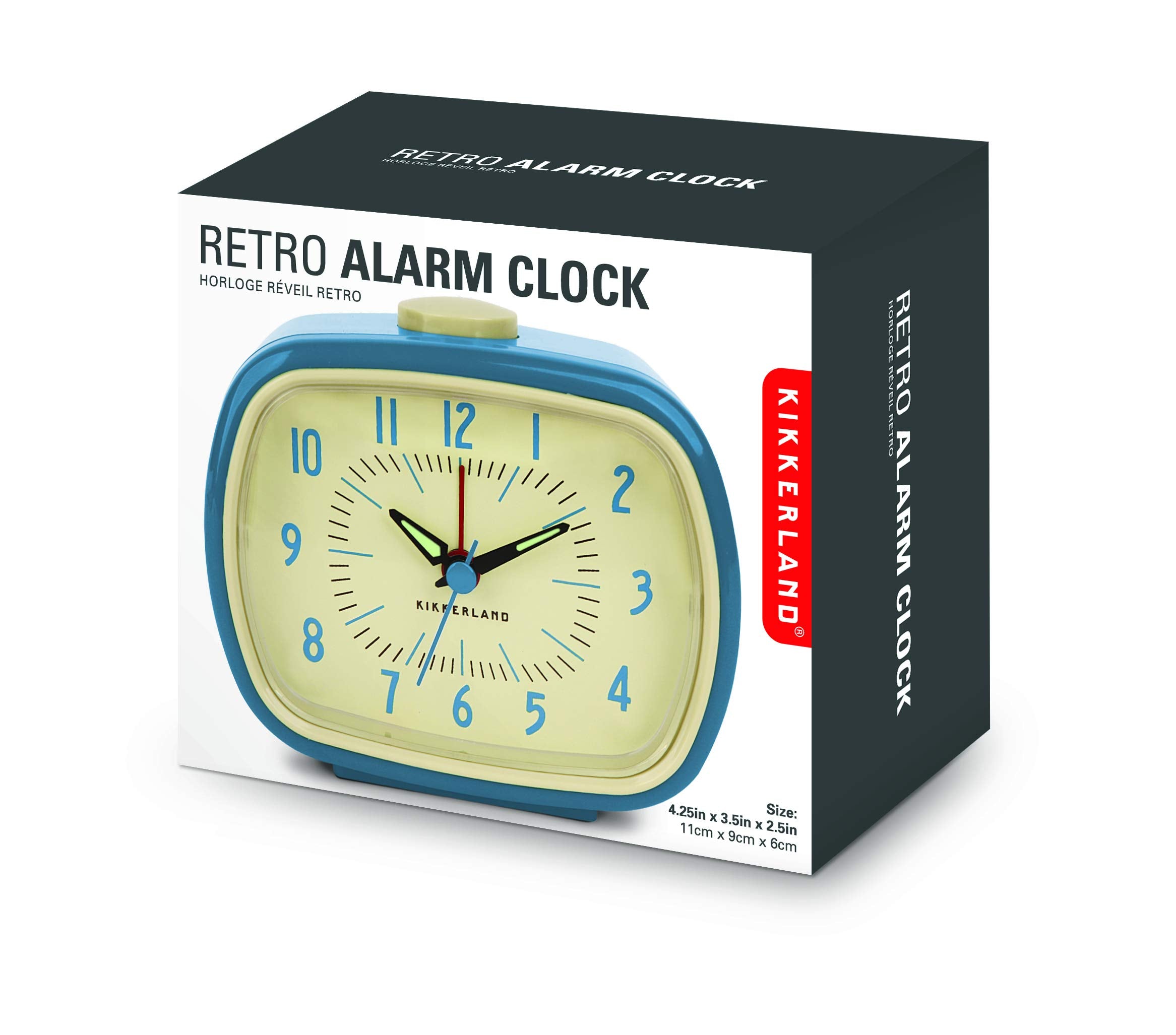 Kikkerland Battery Operated Retro Vintage Alarm Clock, Desktop Nightstand Bedside Office Alarm Clock, Beeping Alarm, Glow in Dar