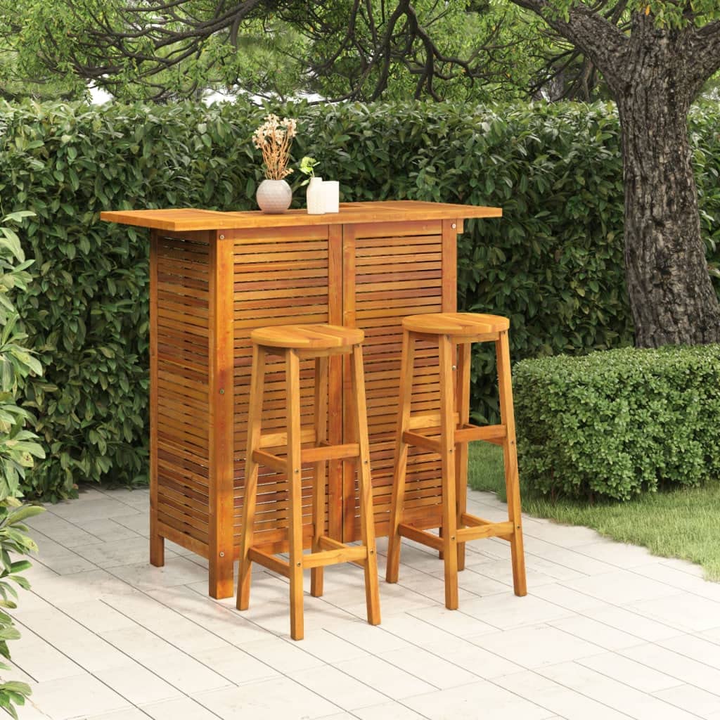 vidaXL Patio Bar Set 3 Piece, Dining Table Set for Outdoor, Bar Table for Garden Yard, Patio Bar Stool, Farmhouse, Solid Wood Acacia