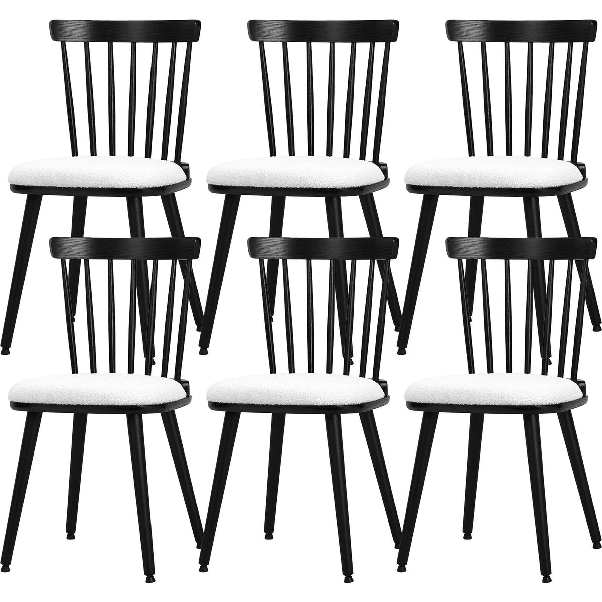 Rvelife Black Dining Chairs Set Of 6, Farmhouse Wood Spindle Back Dining Room Chairs Mid-Century Modern Padded Windsor Chair For