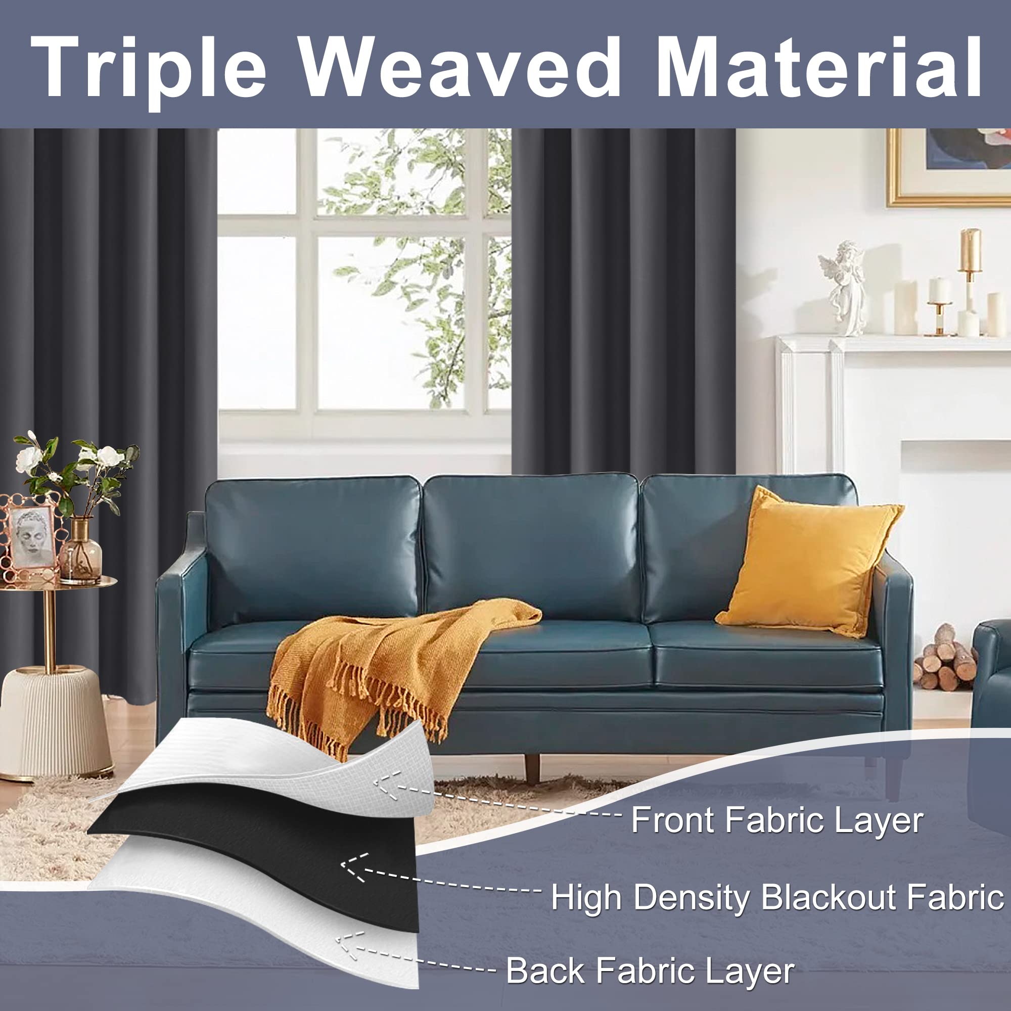 Jiuzhen Blackout Doorway Curtains 80 Inch Length - 2 Panels Thermal Insulated Privacy Soundproof Rod Pocket Closet Door Curtains Room Divider For Bedroom,Office, 42 X 80 Inches, Dark Grey