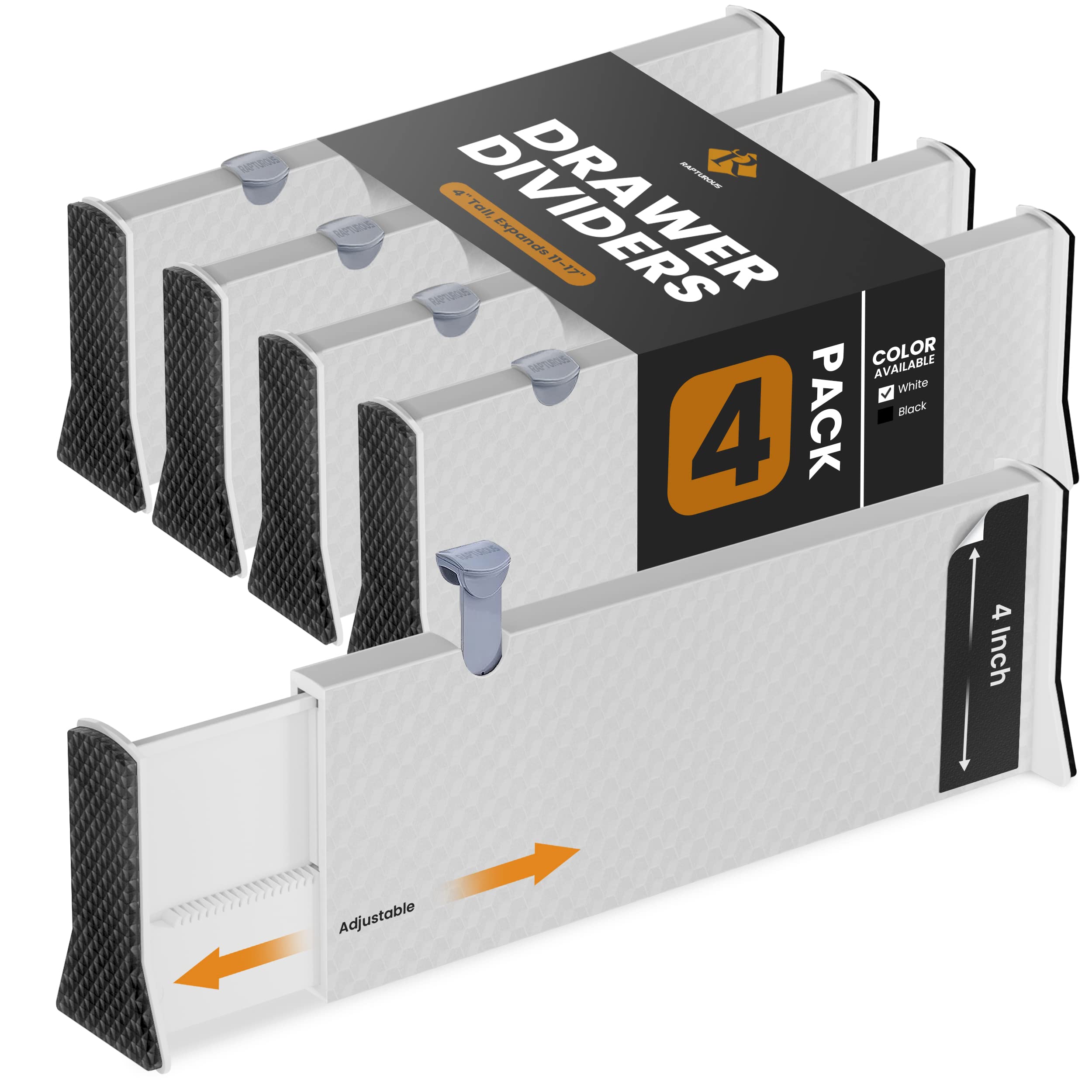 Rapturous Adjustable Drawer Dividers 4 Pack, 4    High, 11-17    Long, Dresser Drawer Divider For Bedroom, Closet, Kitchen, Nurs