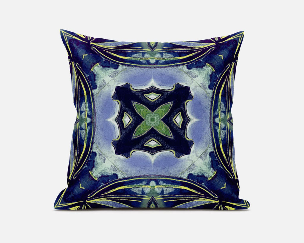 HomeRoots Peacock Blue Light Blue 16â€ Blue Green Geo Tribal Suede Throw Pillow