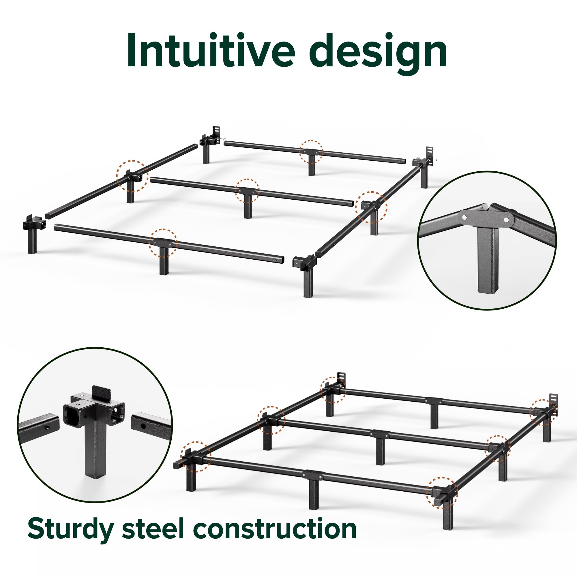 Zinus 7 Inch Compack® Metal Bed Frame, Support Bed Frame For Box Spring And Mattress Set, Black, King