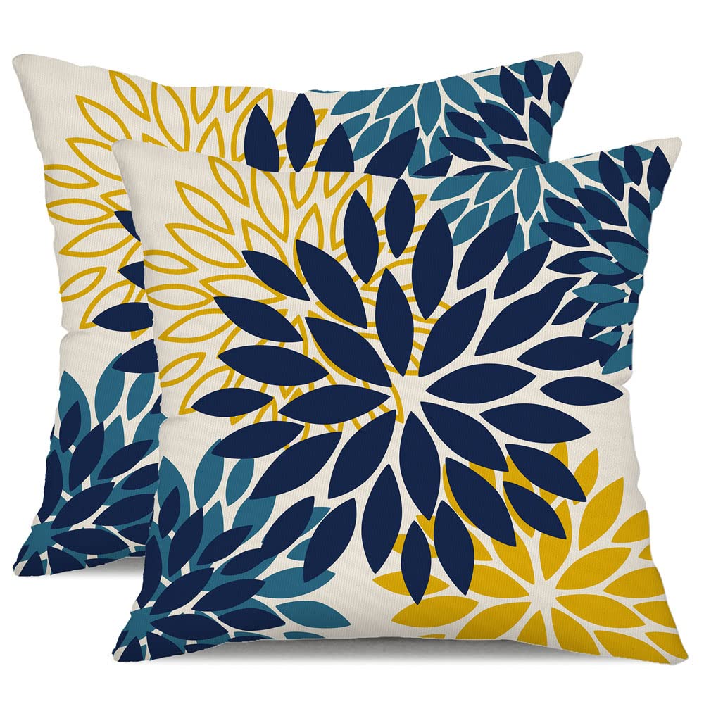 Dfxsz Blue Yellow Flower Pillow Covers 22X22 Inch Set Of 2 Outdoor Throw Pillows Outdoor Waterproof Decor For Living Room Sofa P