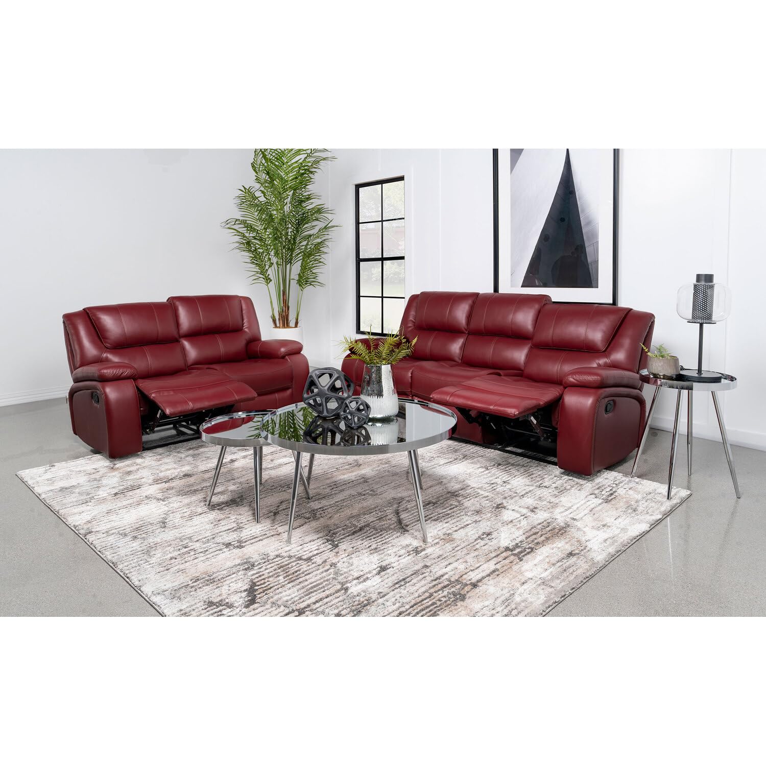 Coaster Home Furnishings Camila 2-Piece Upholstered Reclining Sofa Set Red Faux Leather