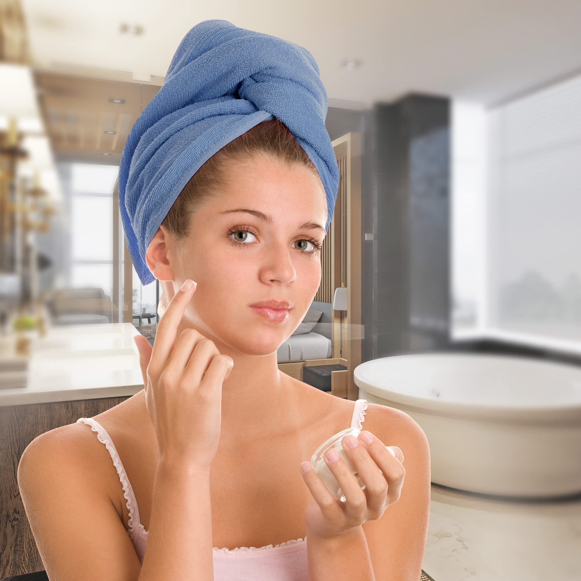 Exec-U-Gift Microfiber Hair Towel Wrap, Hair Turban Towel Super Absorbent Twist Turban Dry Hair Caps With Buttons Bath Loop Fast