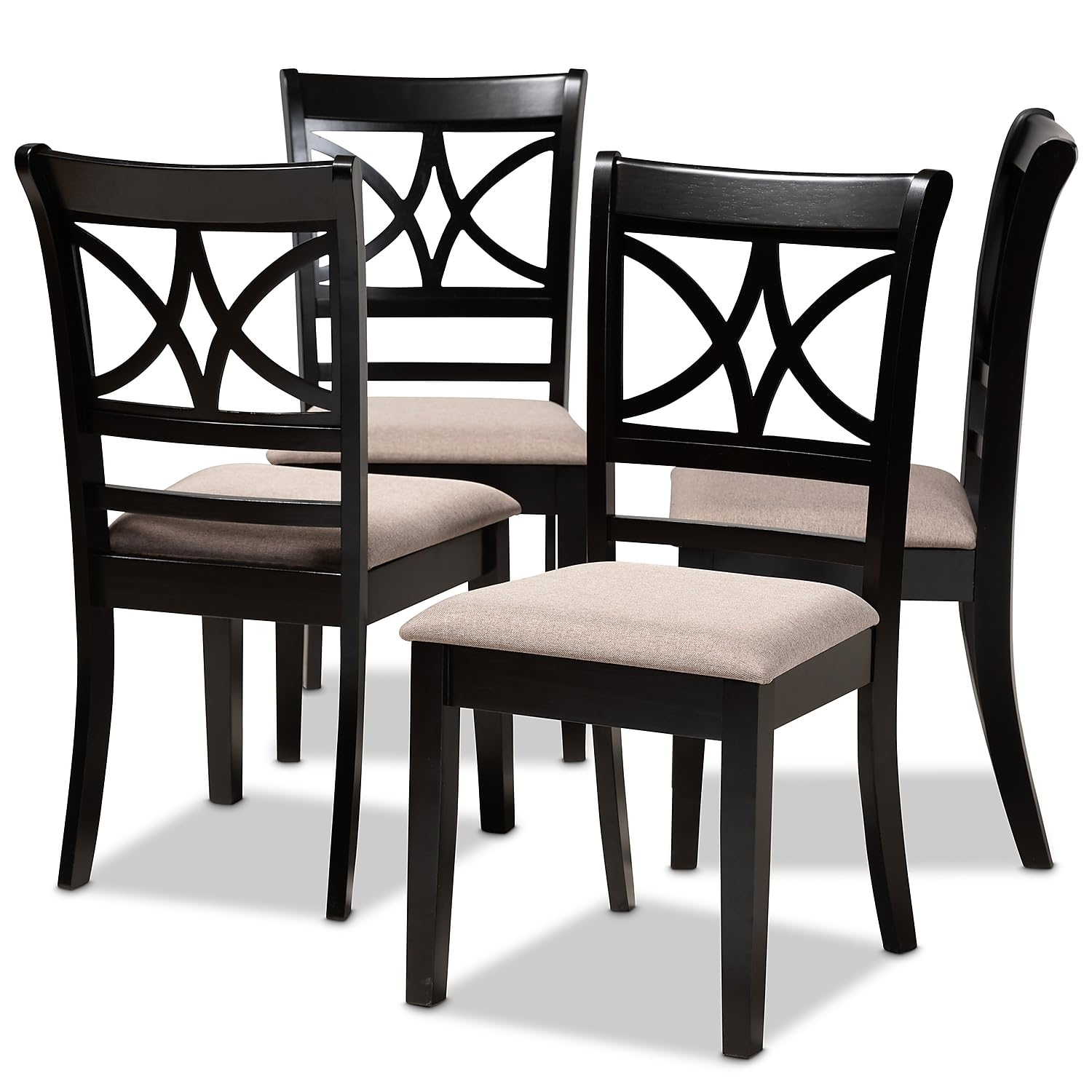 Baxton Studio Clarke Modern Fabric Dining Chair, Sand and Espresso Brown, 4/Set (166-10760-HiT)