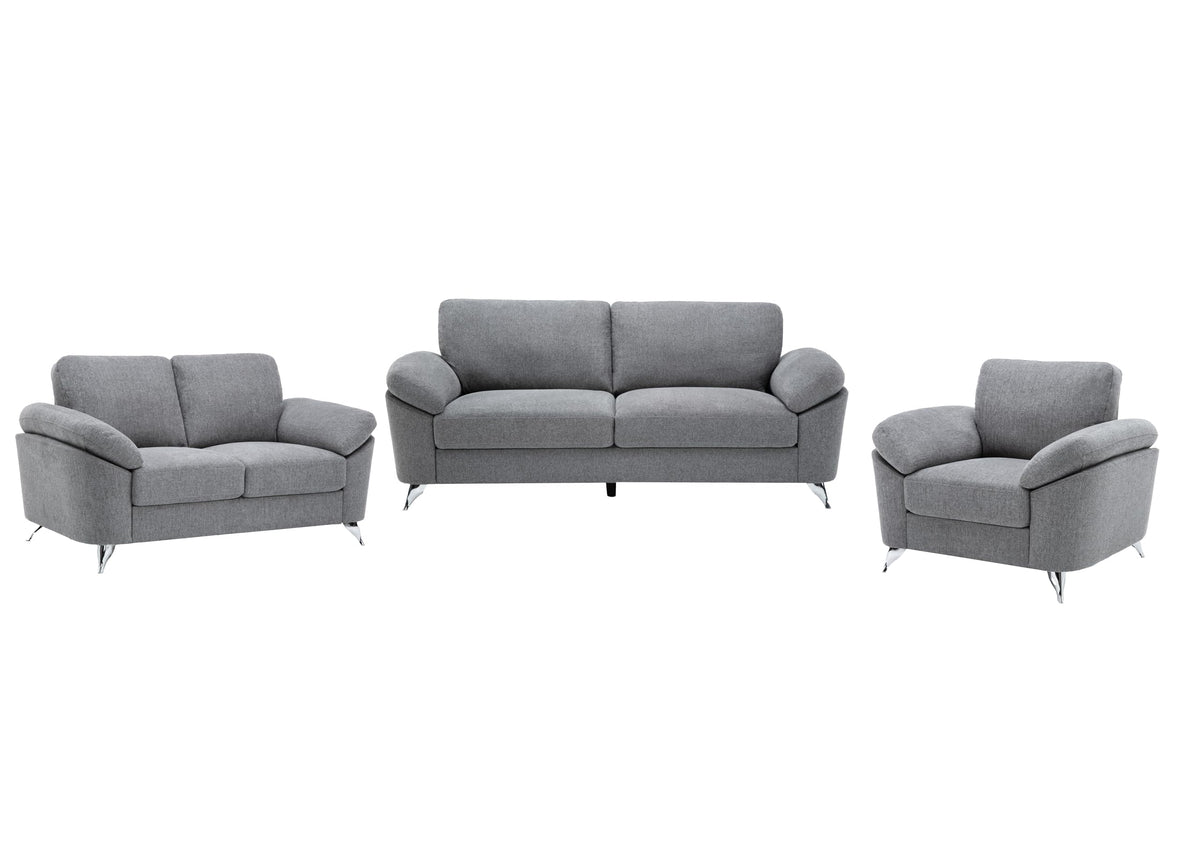 Villanelle Light Gray Linen Sofa Loveseat Chair Living Room Set