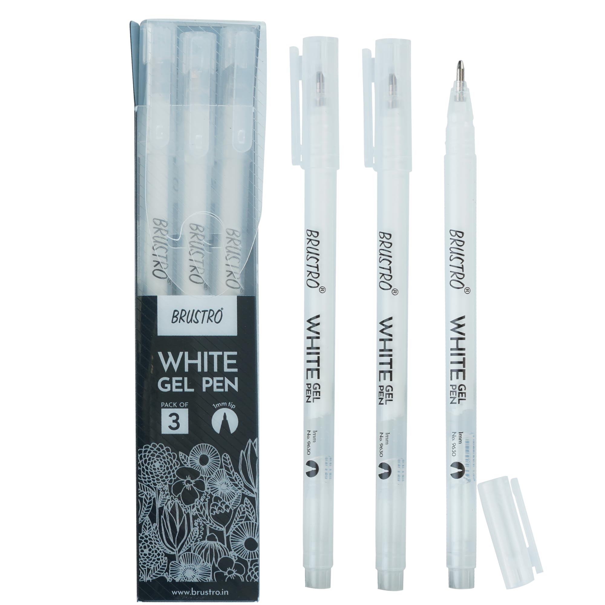 BRUSTRO White Gel Pen | Ideal for Kids and Adults, Drawing, Mandala Arts, Students, Office Use, Writing, Pen Set | Tip size - 1 