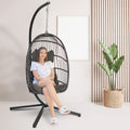 Radiata Foldable Wicker Rattan Hanging Egg Chair With Stand, Swing Chair With Cushion And Pillow, Lounging Chair For Indoor Outdoor Bedroom Patio Garden Dark Gary With Stand