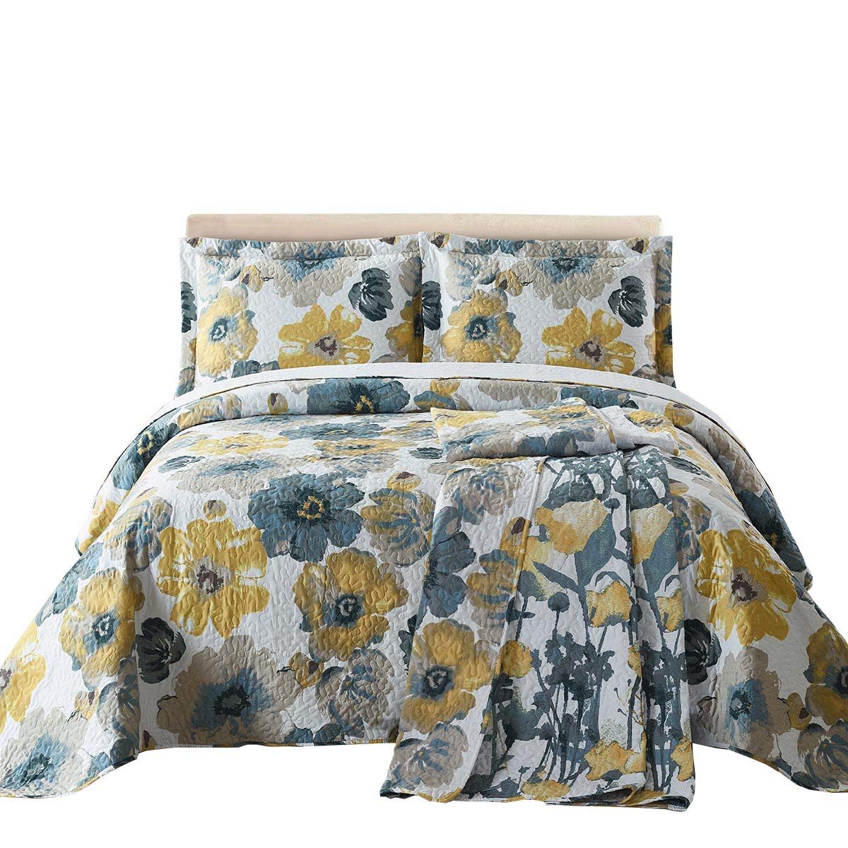 Royal Tradition Leahanna Reversible Coverlets, Queen Over-Sized 3Pc Quilt Set (92-Inch Wide X 96-Inch Long) Lightweight Bedsprea