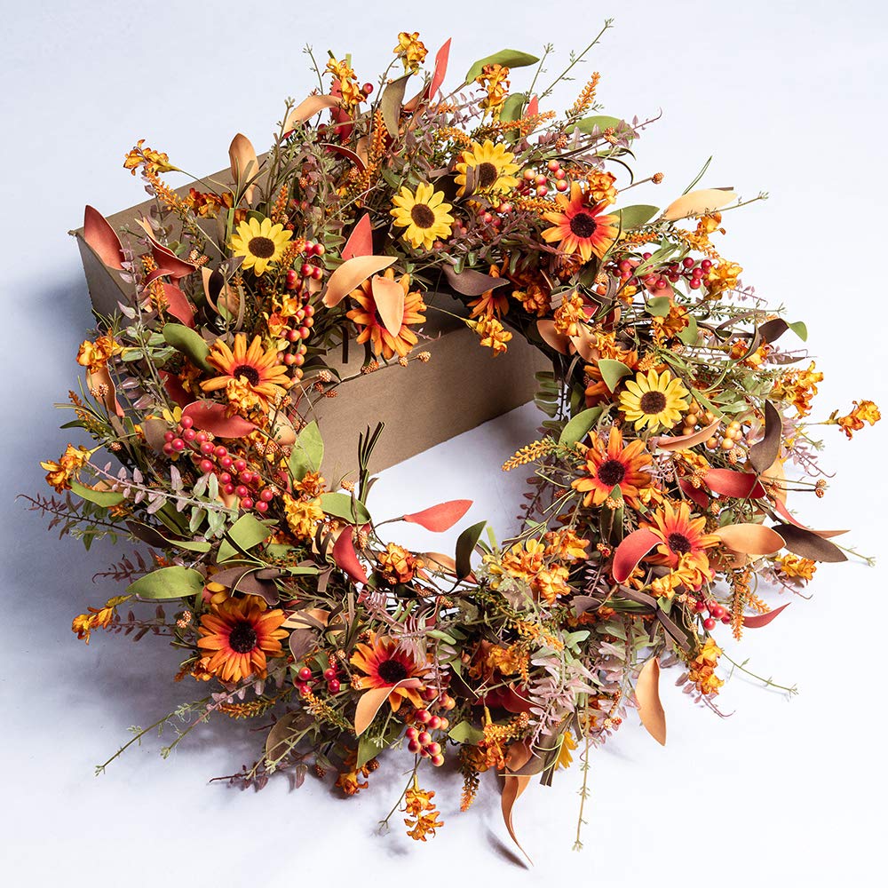 Jinghong Fall Wreaths For Front Door 24 Inch Artificial Fall Wreath Large Autumn Wreath For Outside Harvest Thanksgiving Day Cel