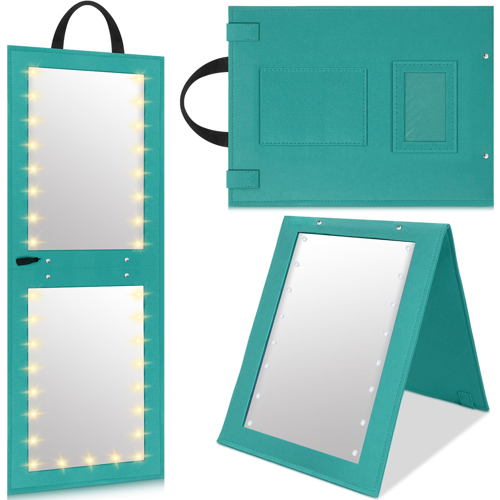 Maysing 1 Pack Foldable Full Length Travel Mirror with Full Light 25.2x11.8 Inch Foldable Hanging Backstage Mirror LED Double Si