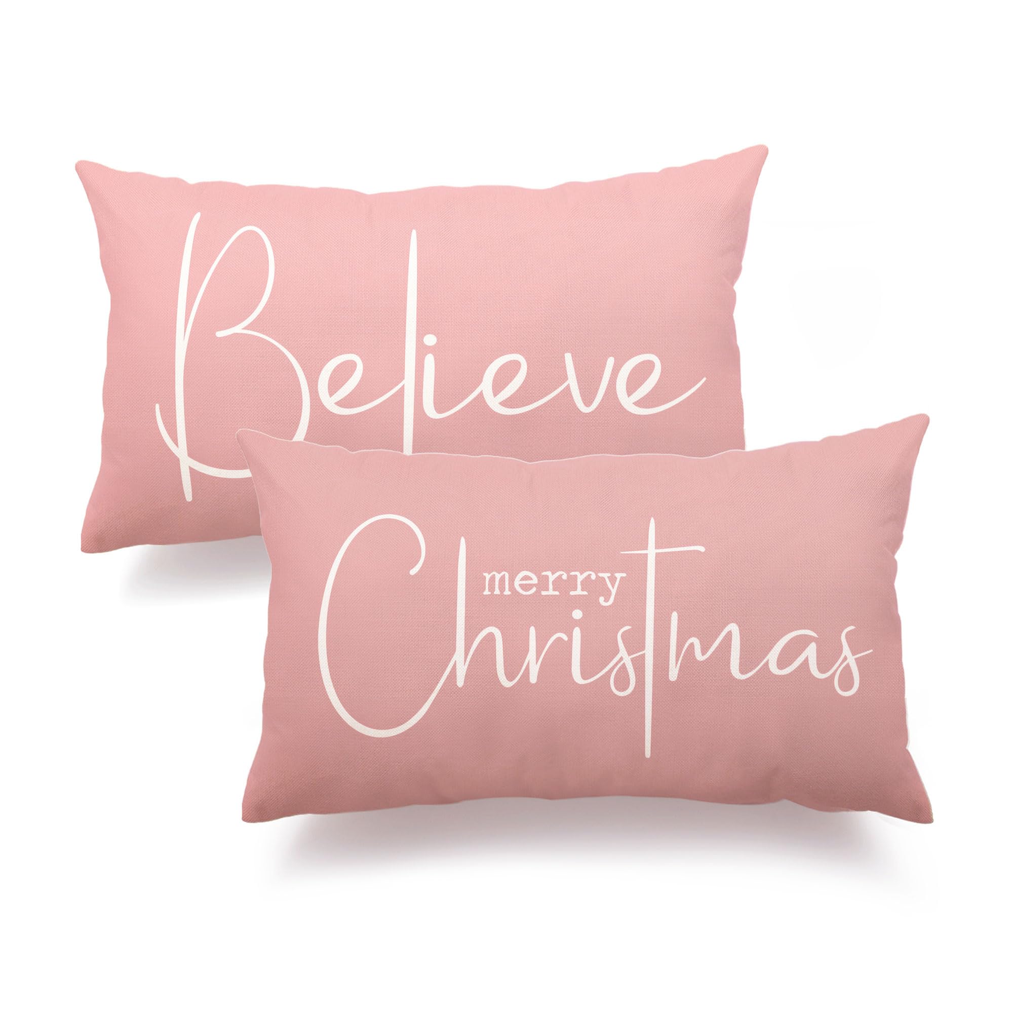 Christmas Throw Pillow Covers 12X20 Inch Set Of 2 Merry Christmas Farmhouse Decorations Believe Holiday Decor Throw Cushion Case