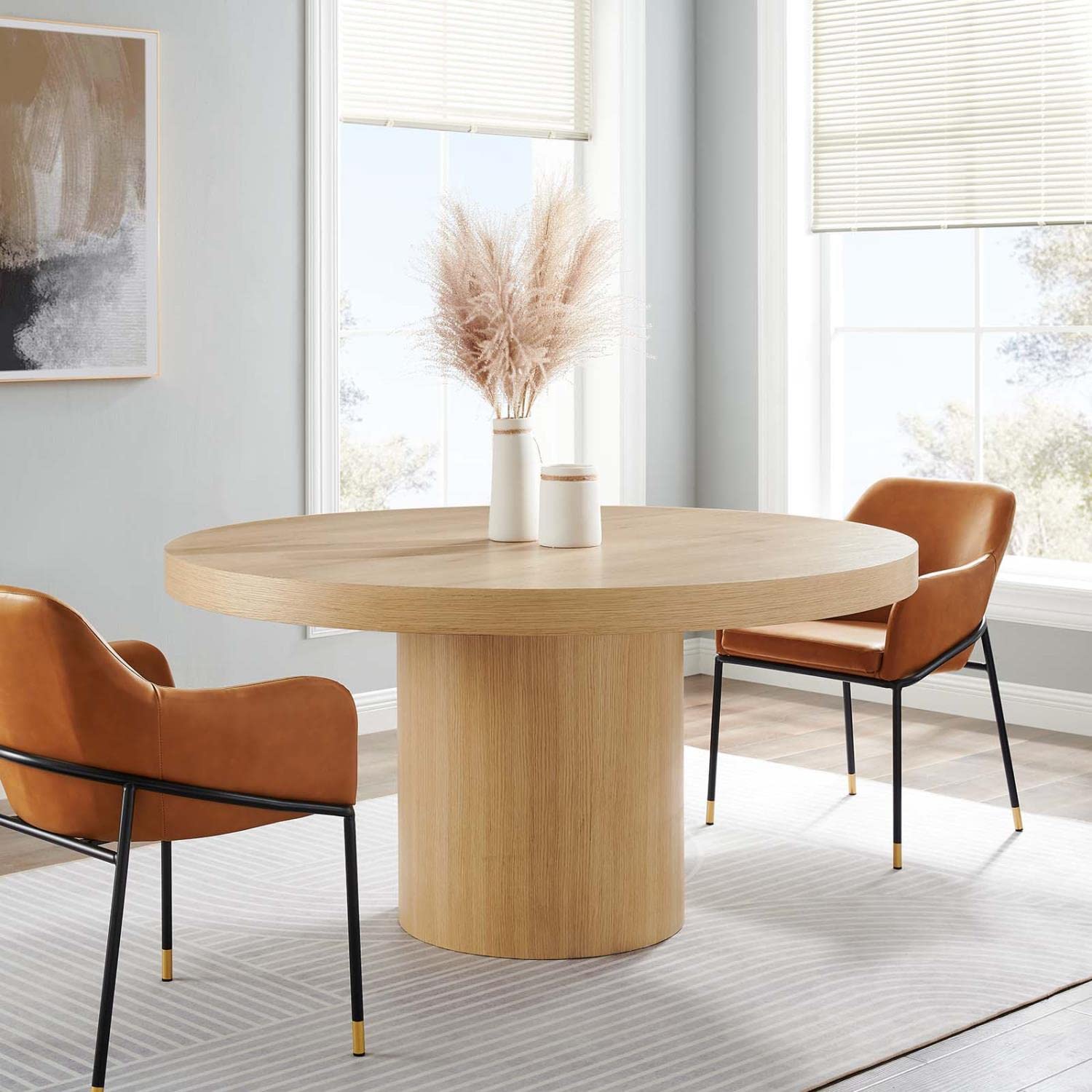 Modway Gratify 59&Quot; Round Mdf Wood Dining Table In Oak Finish