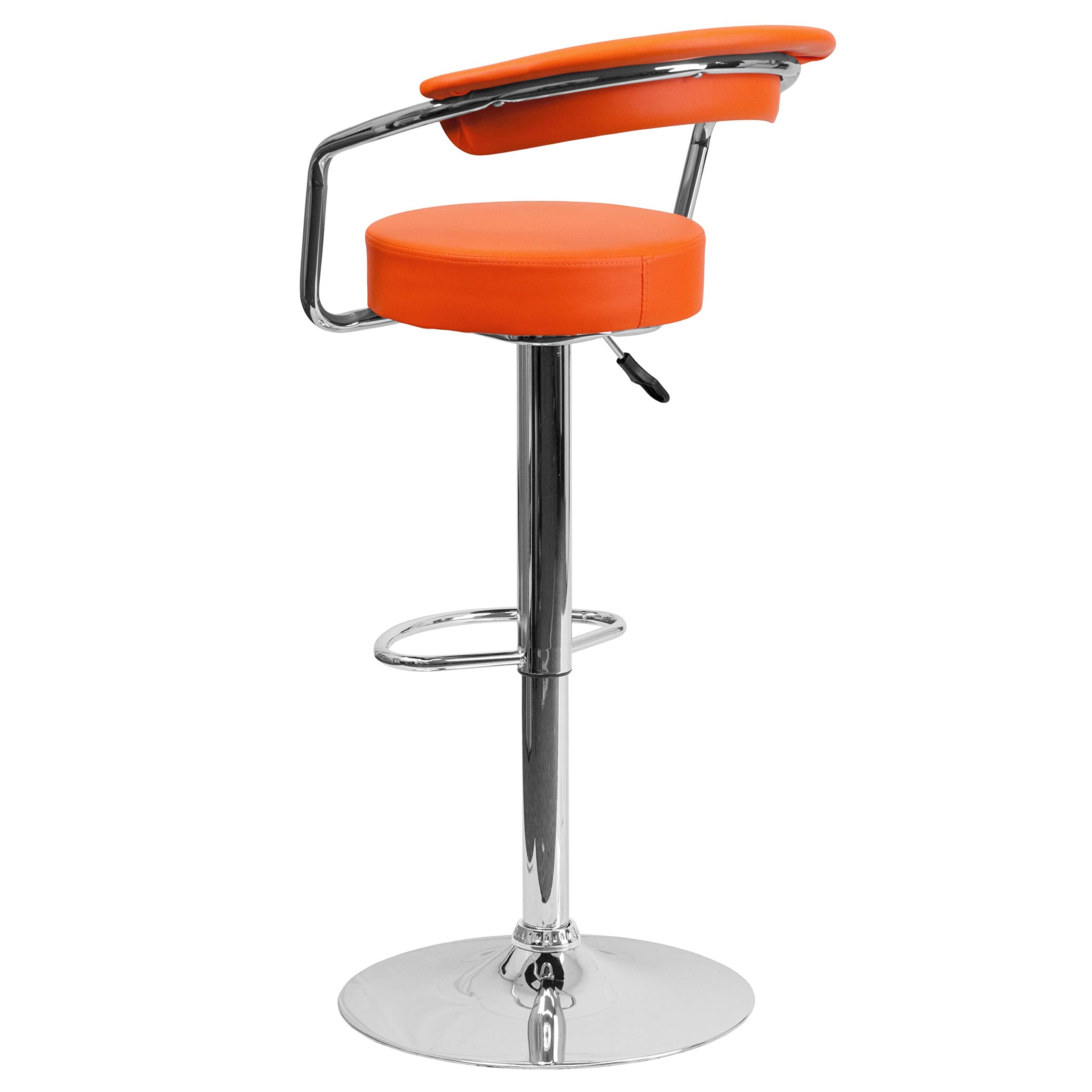 Flash Furniture Cruz Contemporary Orange Vinyl Adjustable Height Barstool with Arms and Chrome Base