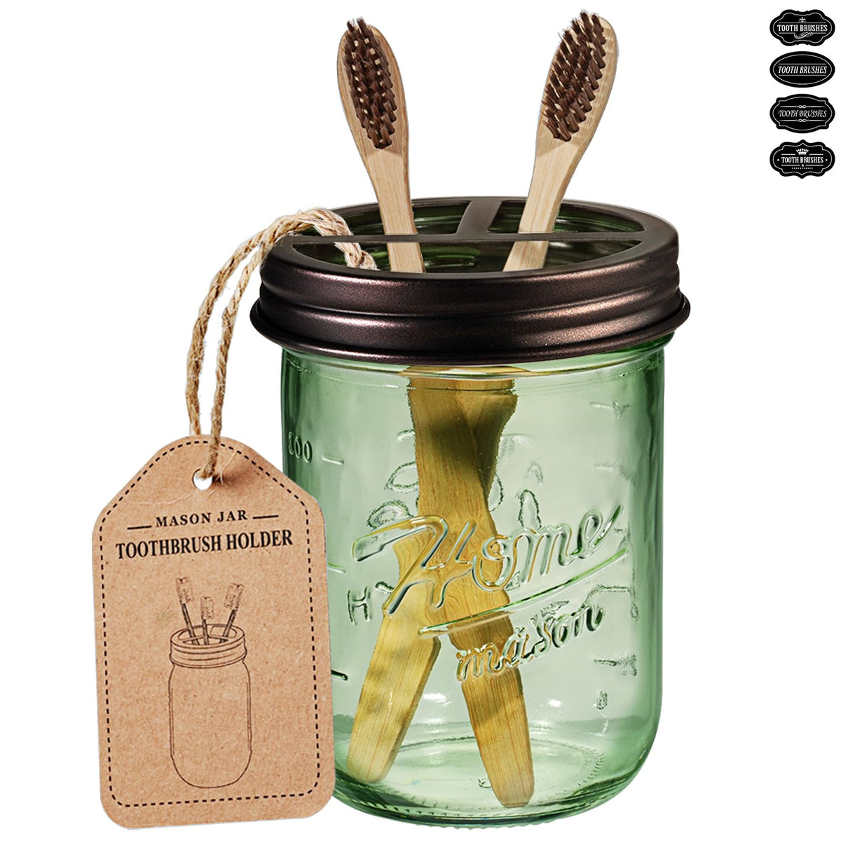 SheeChung Mason Jar Toothbrush Holder, Bronze (1 Pack)